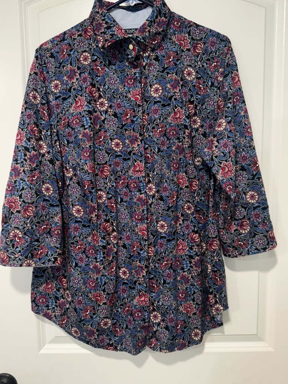 Floral Paisley Hidden Button Tunic Shirt 3/4 Sleeve Boho Women’s XL